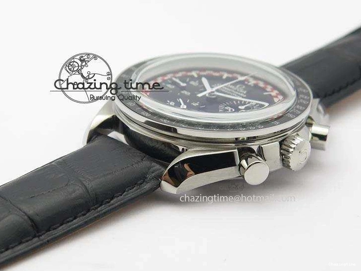 0225 Supportive Speedmaster SS 2013 Pro Racing On Black Leather Strap Manual Winding Chrono Movement 8229